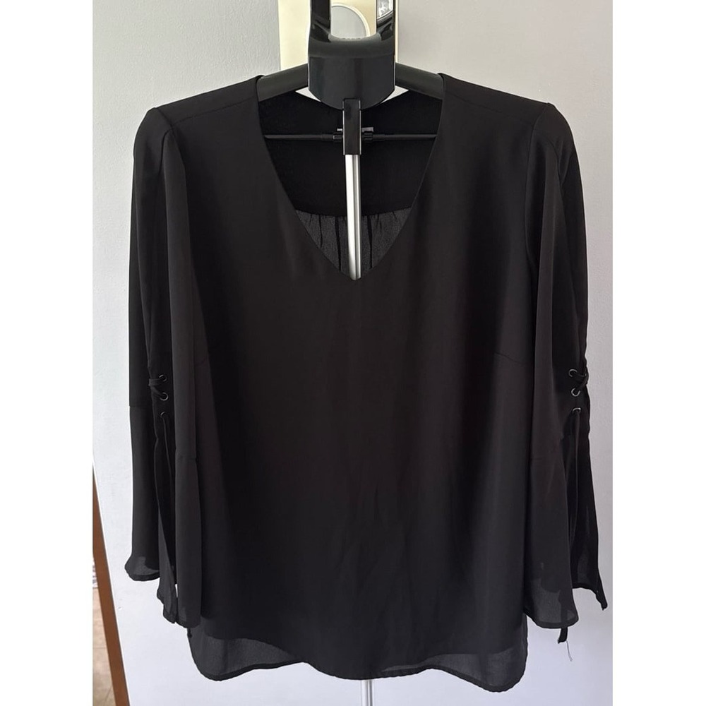 Westport Women's Black Long Lace Up Bell Sleeve Blouse Size 1X